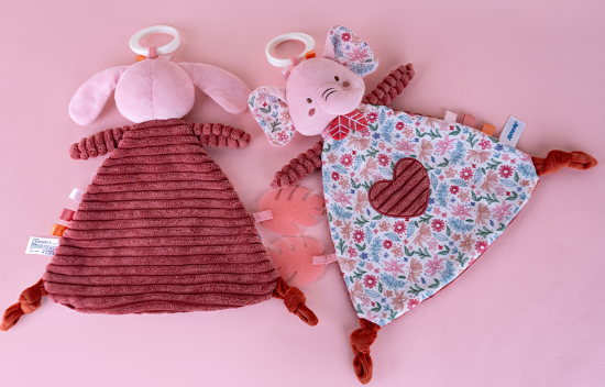 Doudou mignons éléphant et lapin roses